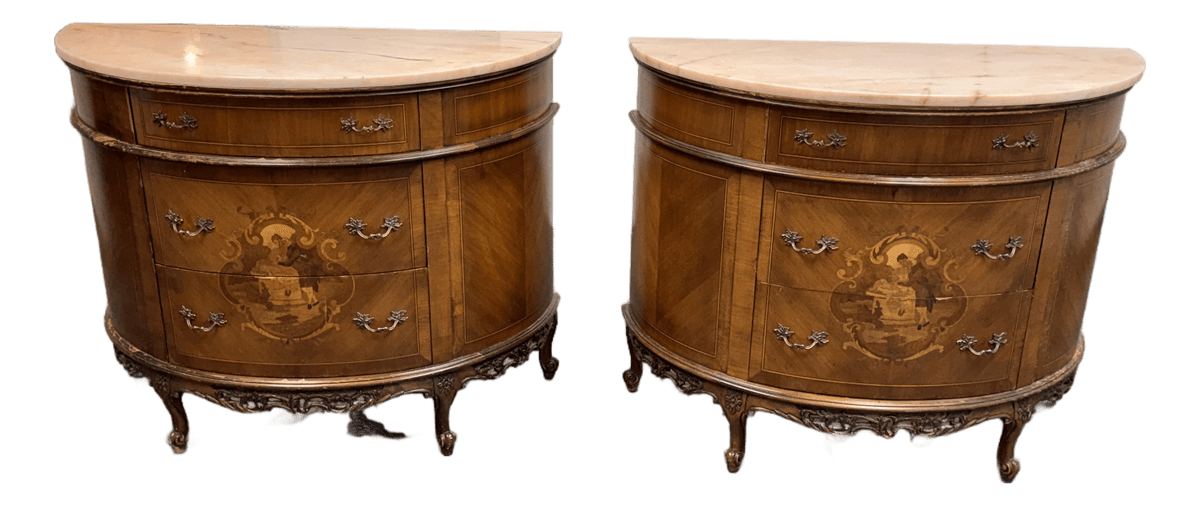 Neoclassical Semicircular Demi-Lune Commodes, Pair, 19th Century - Thumbnail 2