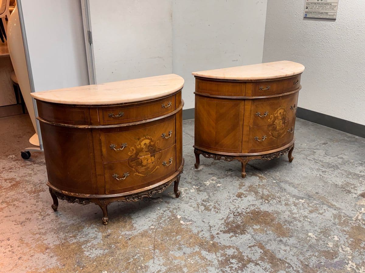 Neoclassical Semicircular Demi-Lune Commodes, Pair, 19th Century - Thumbnail 5