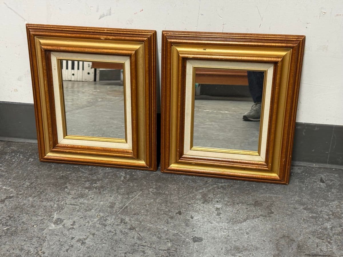Vintage Square Giltwood Wall Mirrors, 20th Century, Pair - Thumbnail 10