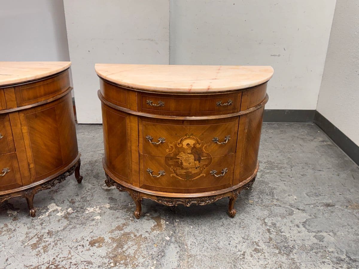 Neoclassical Semicircular Demi-Lune Commodes, Pair, 19th Century - Thumbnail 7