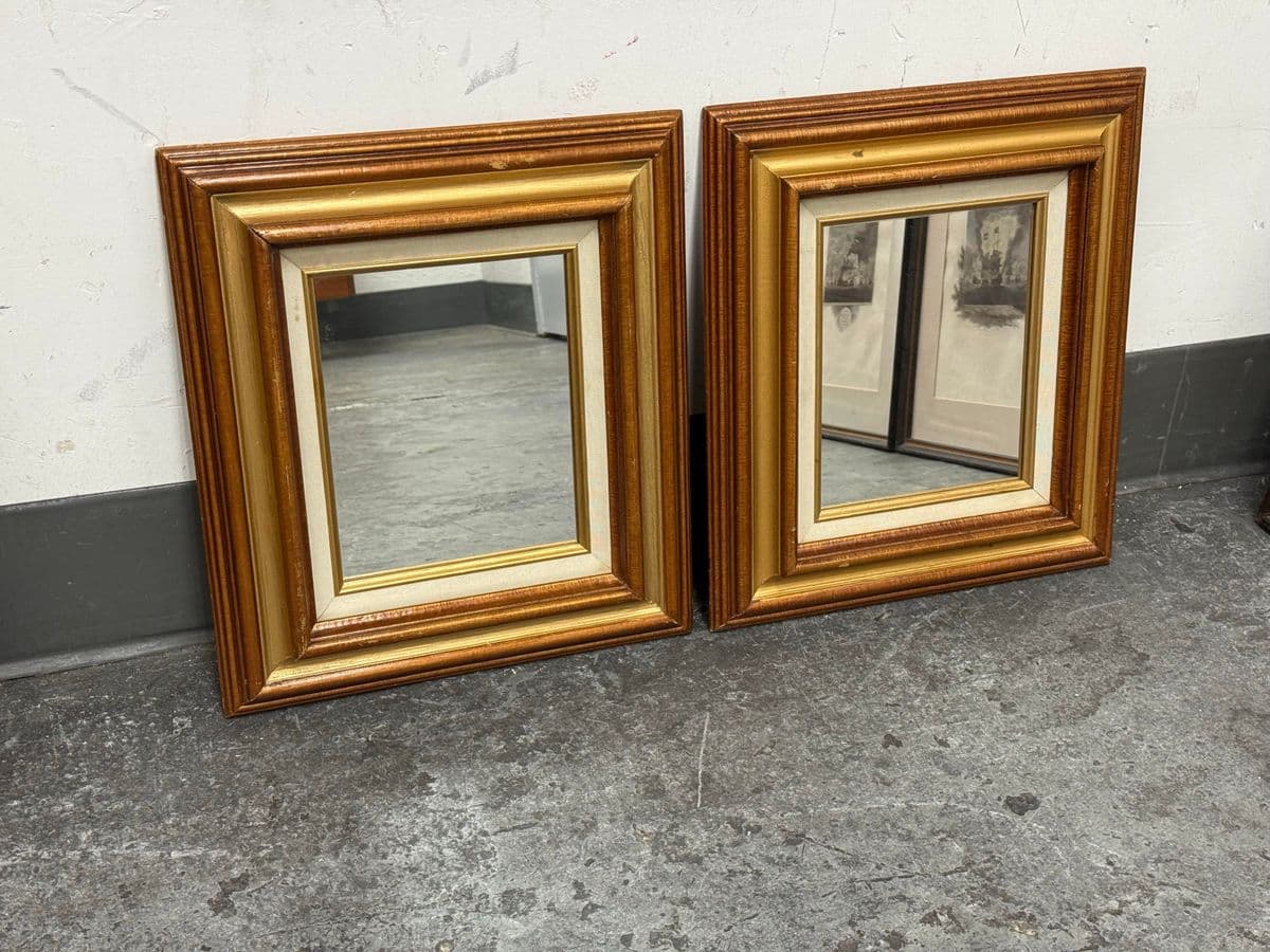Vintage Square Giltwood Wall Mirrors, 20th Century, Pair - Thumbnail 6