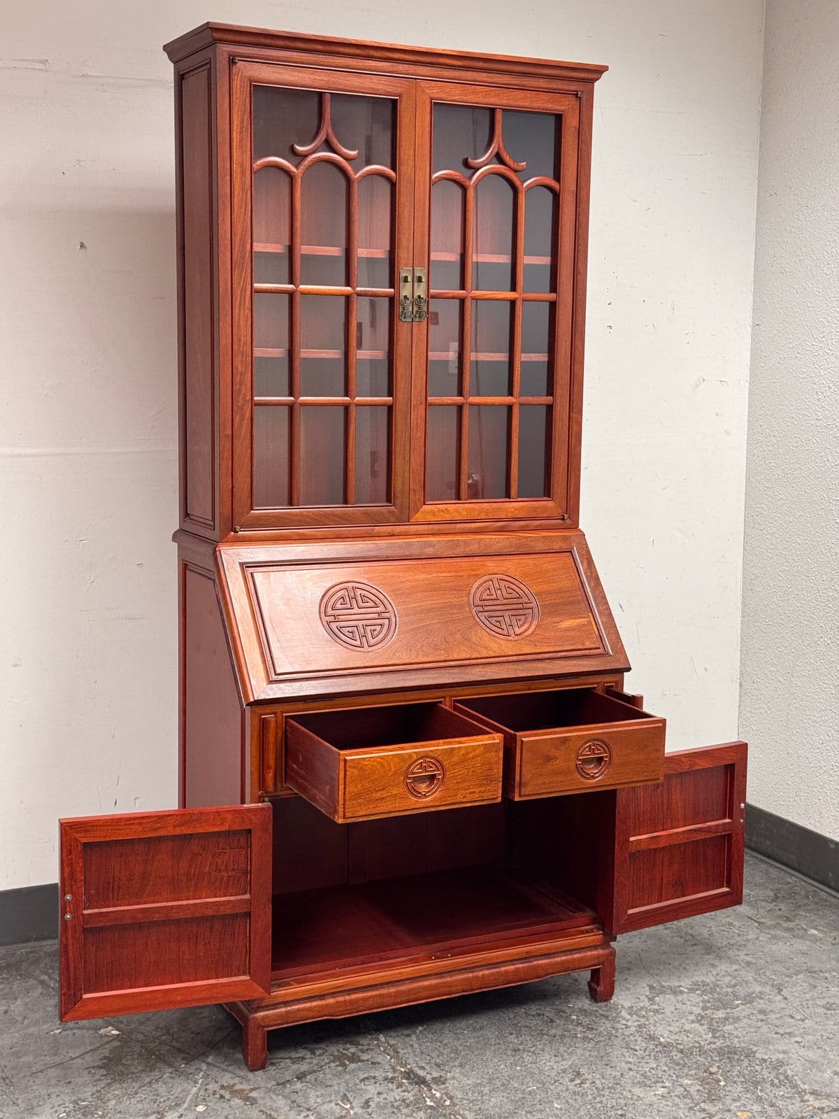 Chinese Rosewood Secretary Desk Cabinet, Circa 1970's - Thumbnail 5