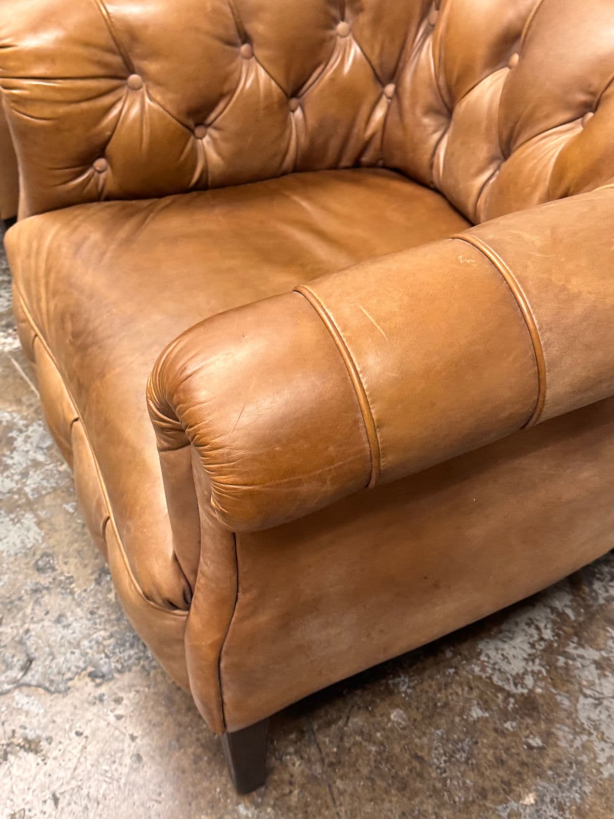Restoration Hardware 1930's English Tufted Leather Tub Chairs, Pair - Thumbnail 5