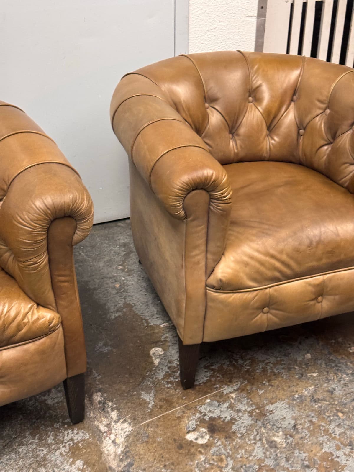 Restoration Hardware 1930's English Tufted Leather Tub Chairs, Pair - Thumbnail 13