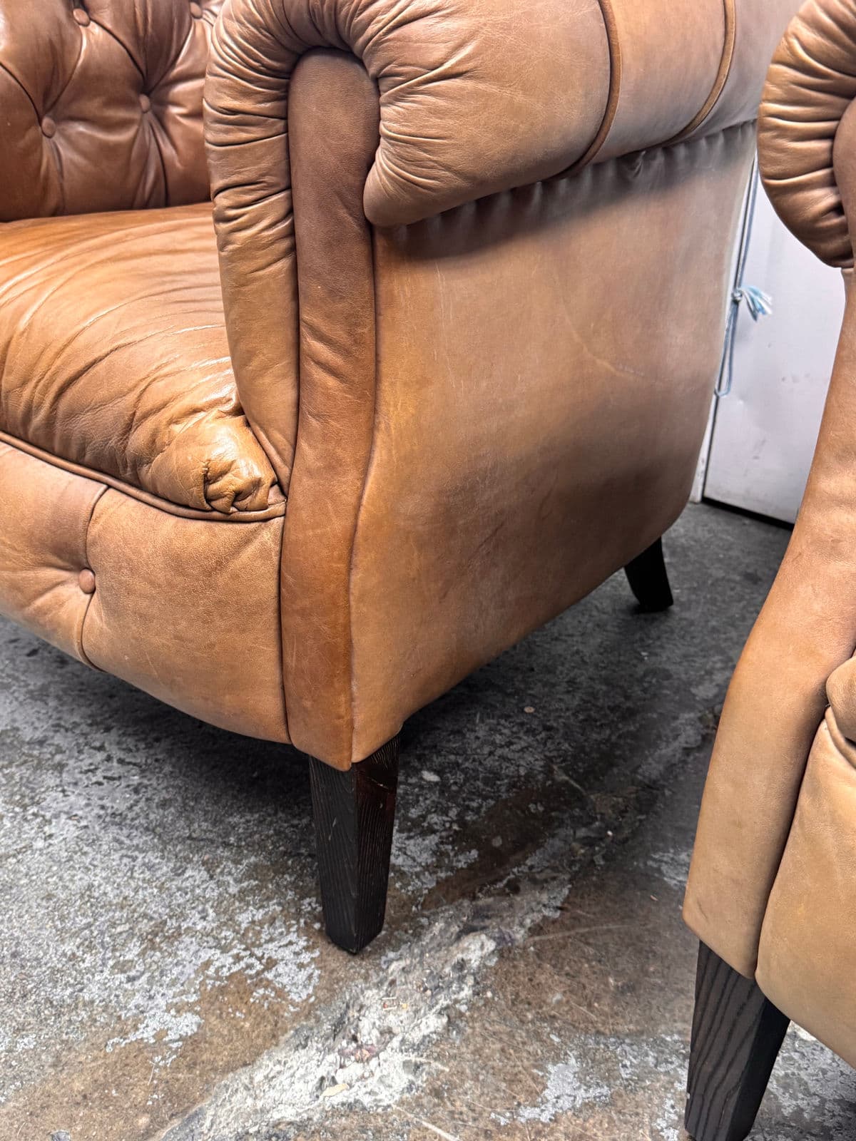 Restoration Hardware 1930's English Tufted Leather Tub Chairs, Pair - Thumbnail 11