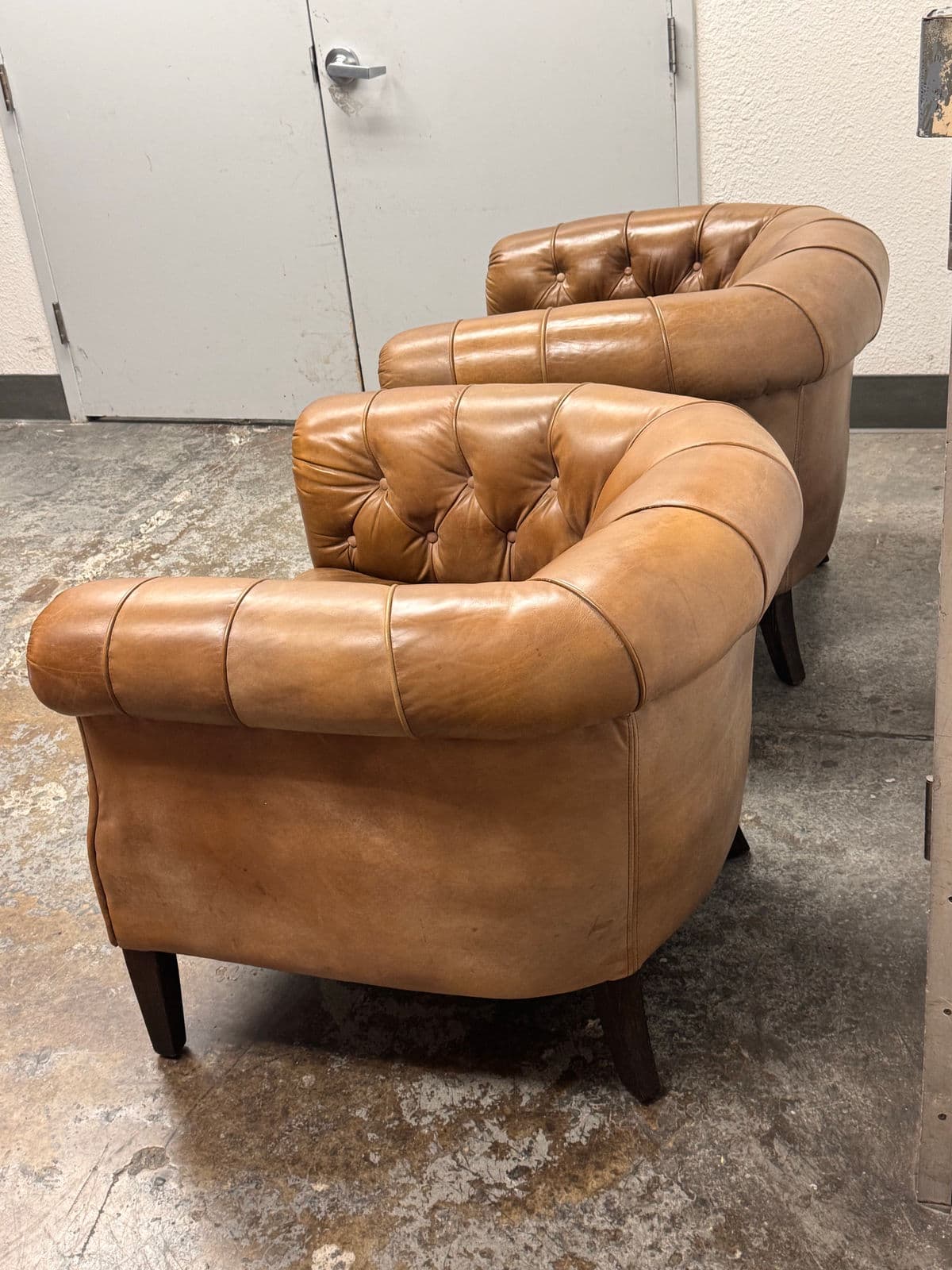 Restoration Hardware 1930's English Tufted Leather Tub Chairs, Pair - Thumbnail 4