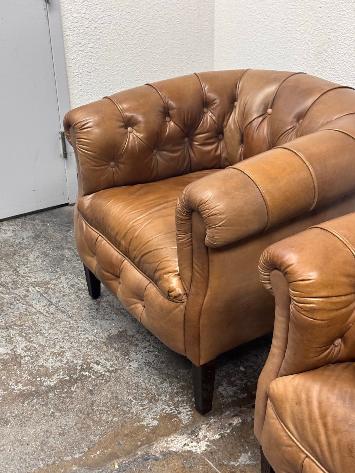Restoration Hardware 1930's English Tufted Leather Tub Chairs, Pair - Thumbnail 6