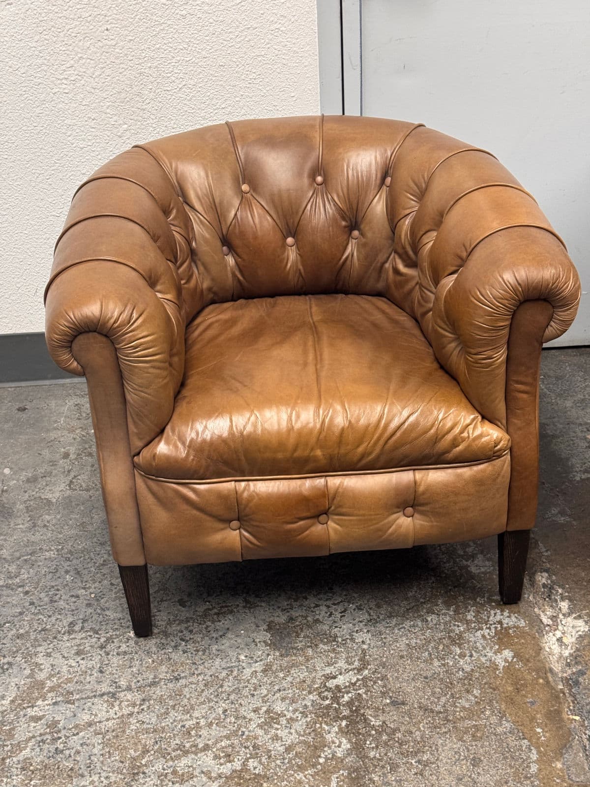 Restoration Hardware 1930's English Tufted Leather Tub Chairs, Pair - Thumbnail 12