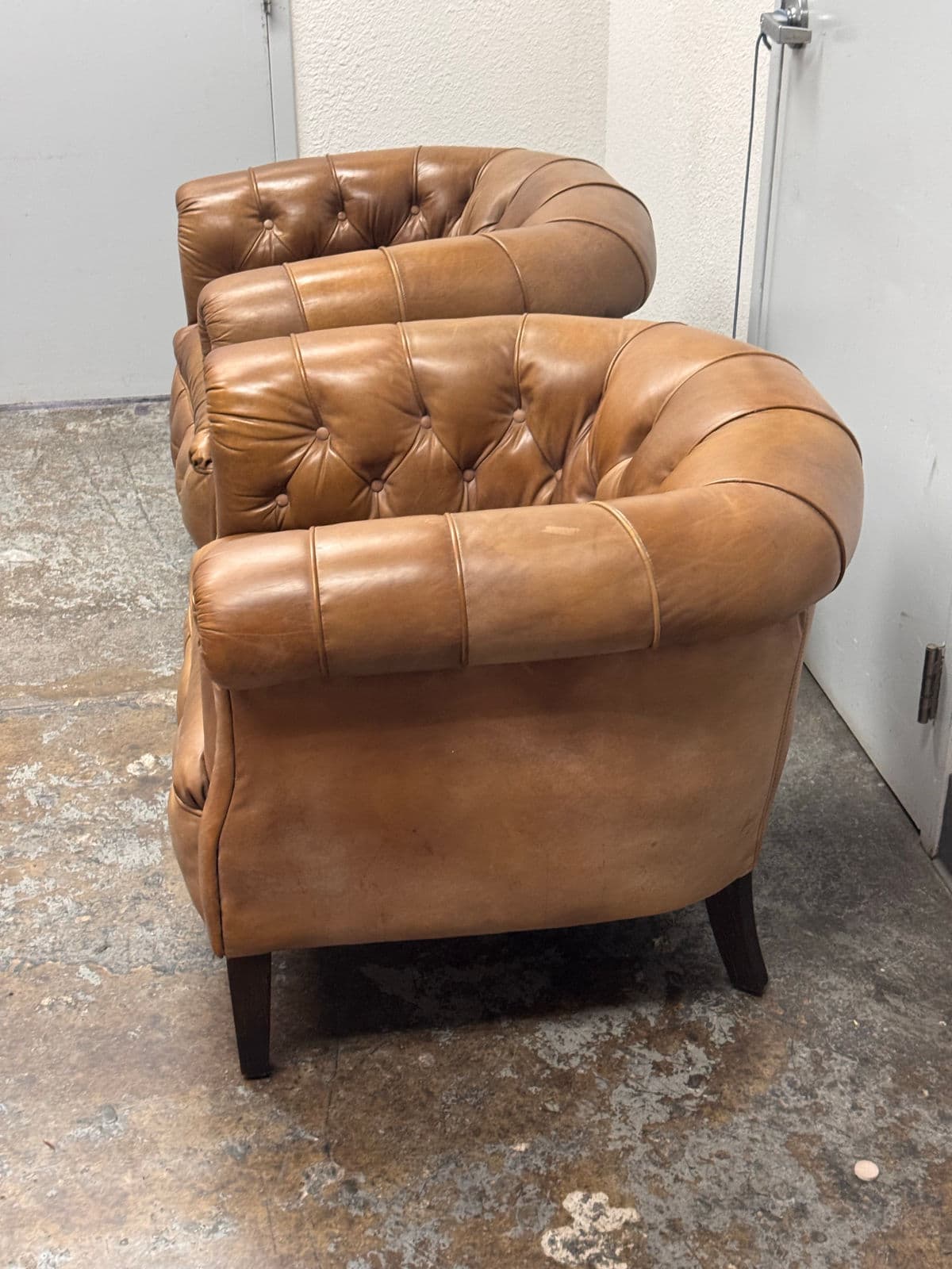 Restoration Hardware 1930's English Tufted Leather Tub Chairs, Pair - Thumbnail 3