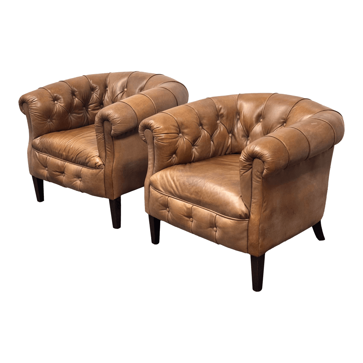 Restoration Hardware 1930's English Tufted Leather Tub Chairs, Pair - Thumbnail 2