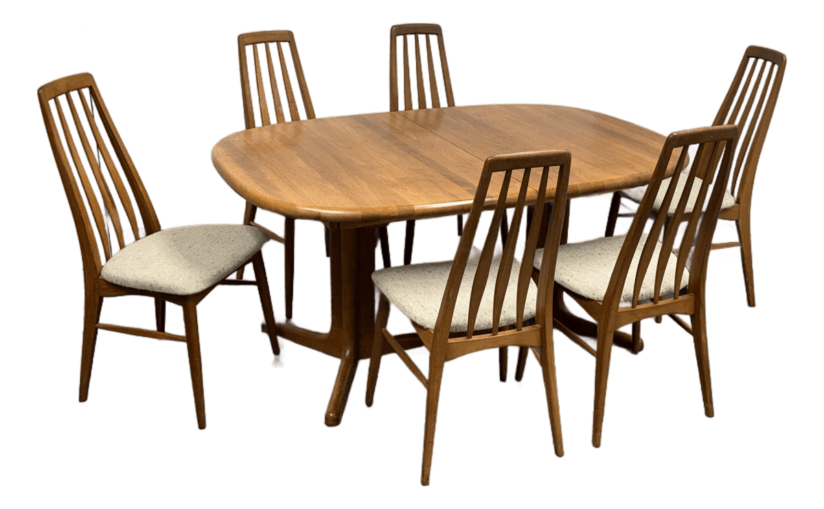 Glostrup Extension Dining Table + Six Eva Side Chairs by Niels Koefoed for Koefoeds Hornslet, Circa 1960's - Thumbnail 2