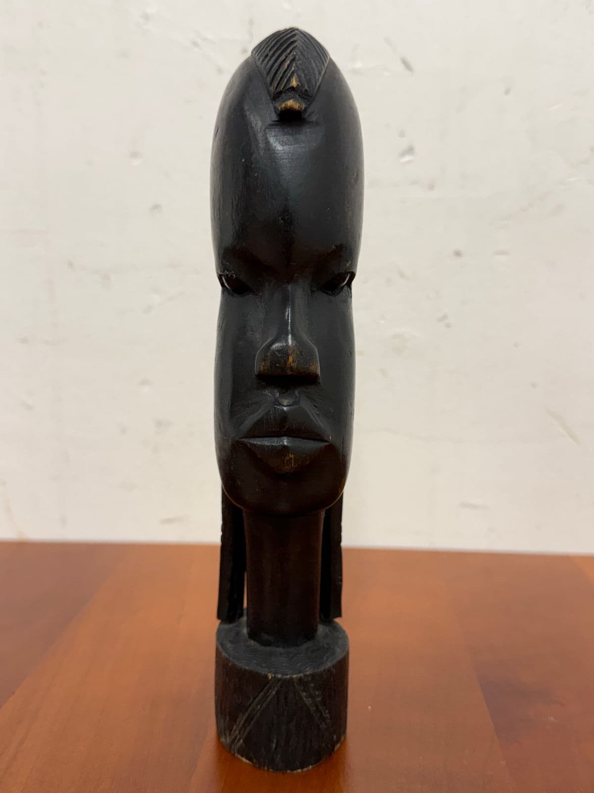 African Hand Carved Wood Head Sculpture - Thumbnail 3
