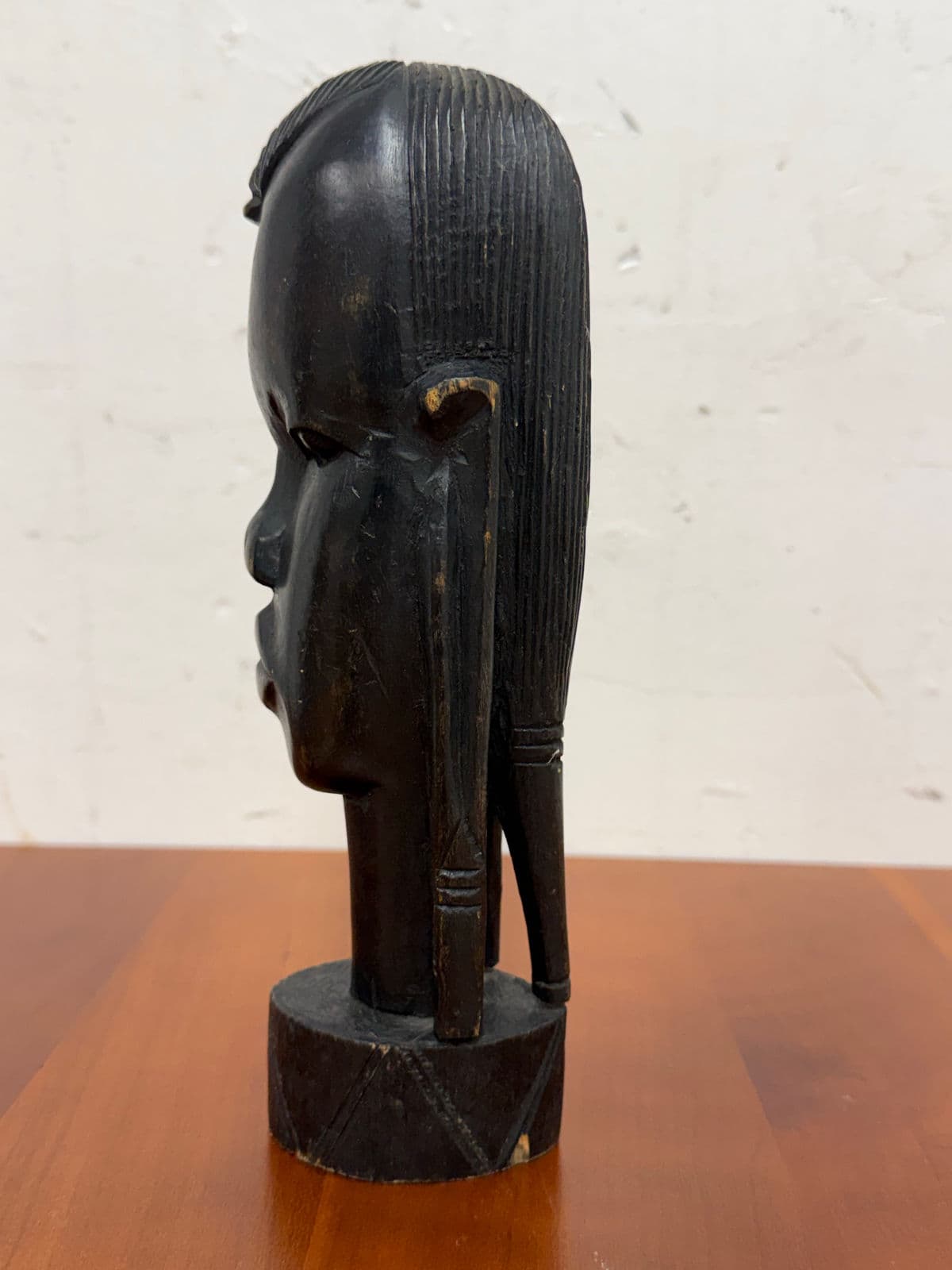 African Hand Carved Wood Head Sculpture - Thumbnail 5