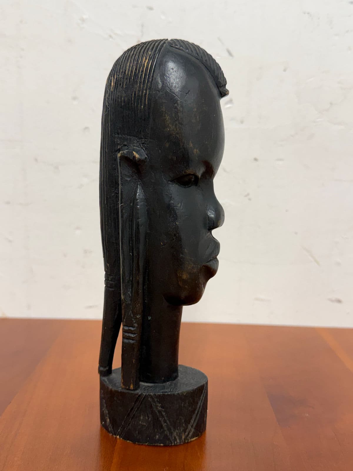 African Hand Carved Wood Head Sculpture - Thumbnail 7
