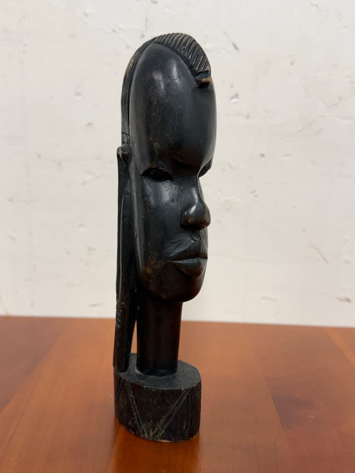 African Hand Carved Wood Head Sculpture - Thumbnail 4