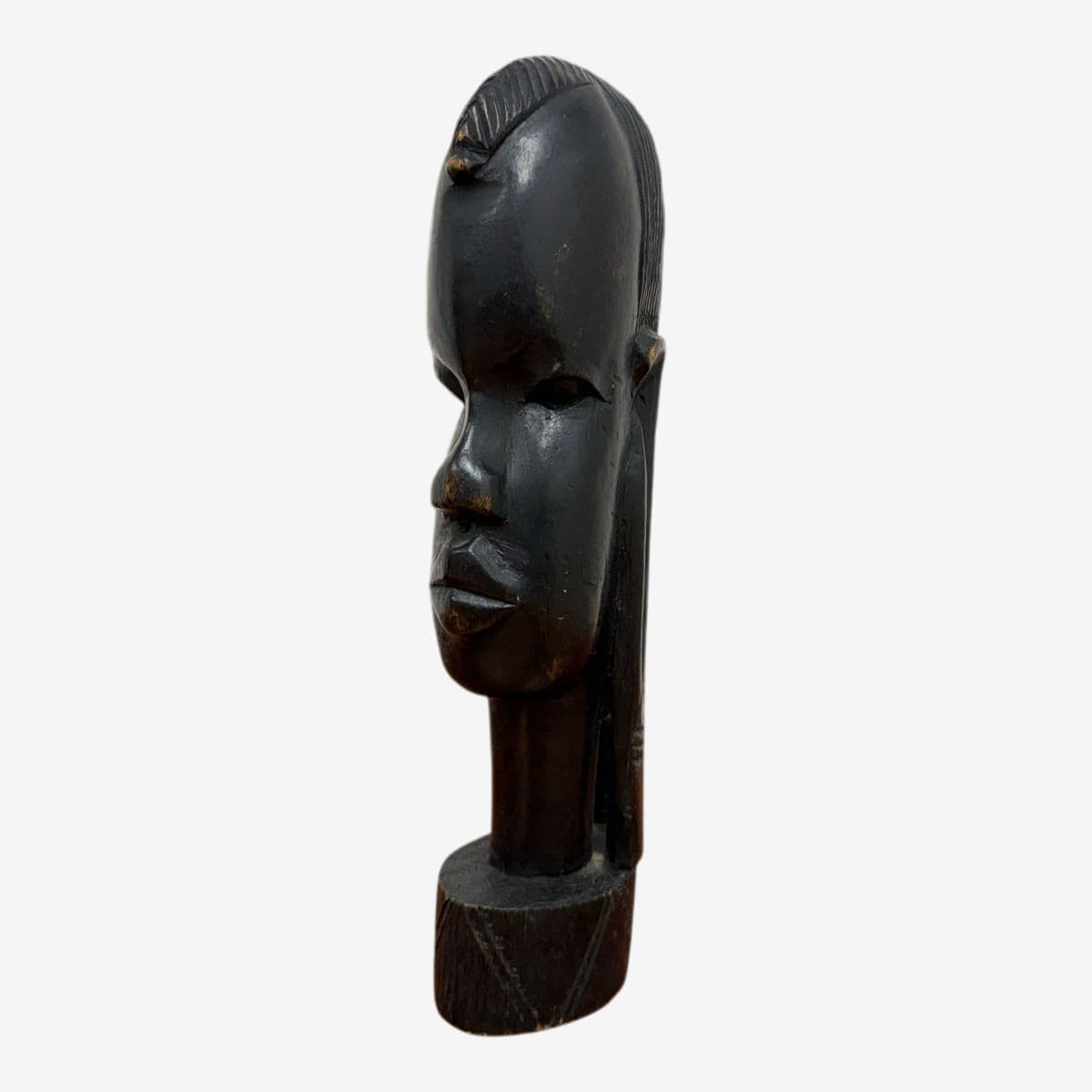 African Hand Carved Wood Head Sculpture - Image 1