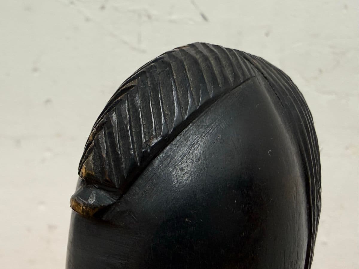 African Hand Carved Wood Head Sculpture - Thumbnail 8