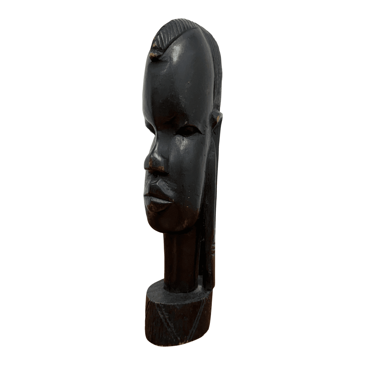African Hand Carved Wood Head Sculpture - Thumbnail 2