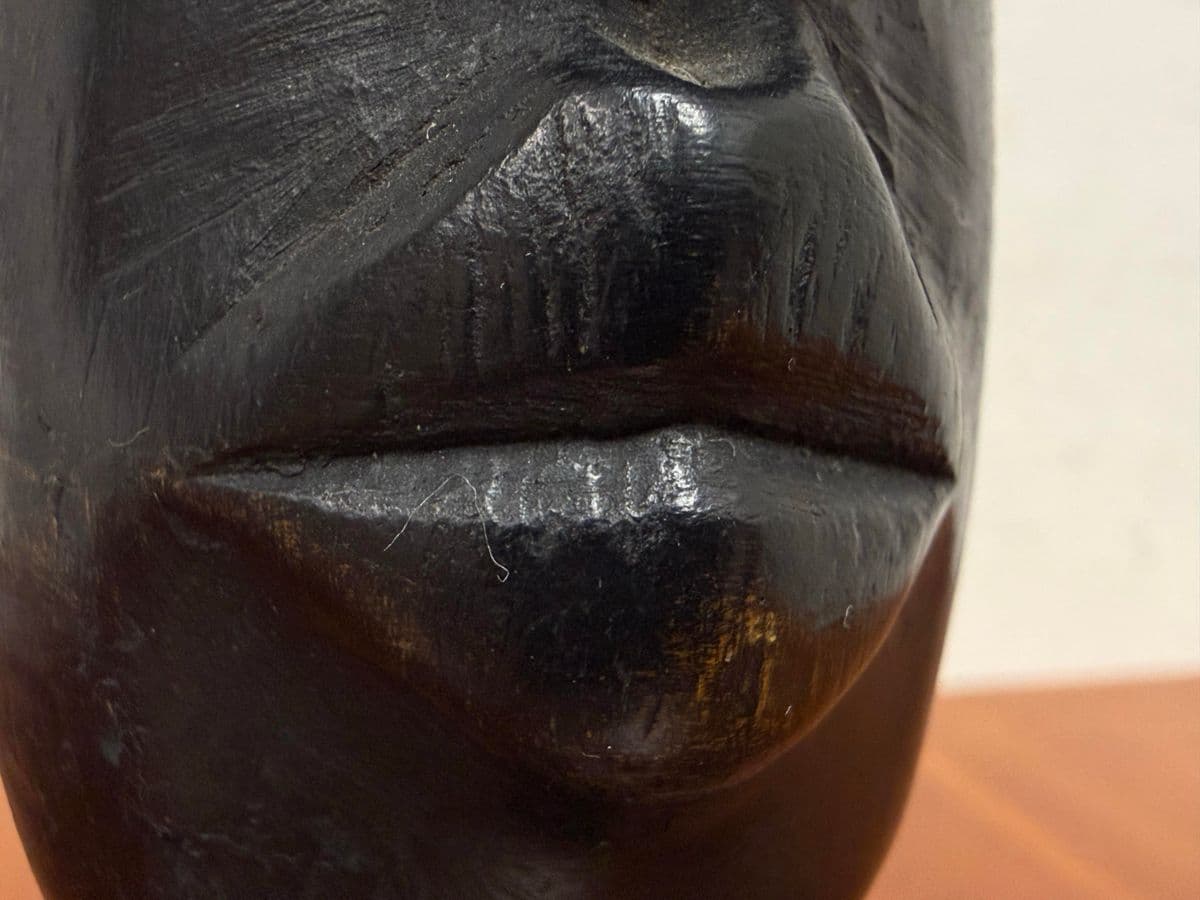 African Hand Carved Wood Head Sculpture - Thumbnail 11