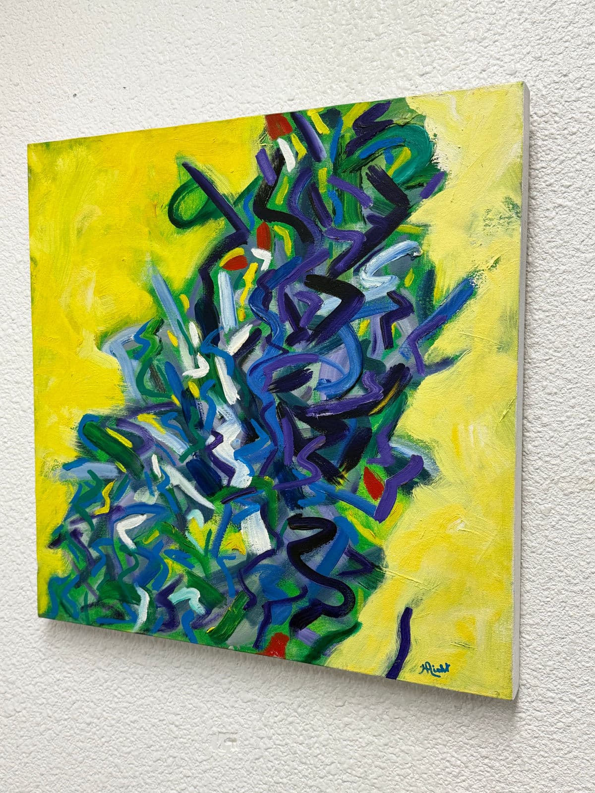 Late 20th Century Vibrant Abstract Acrylic on Canvas Painting, Signed - Thumbnail 3