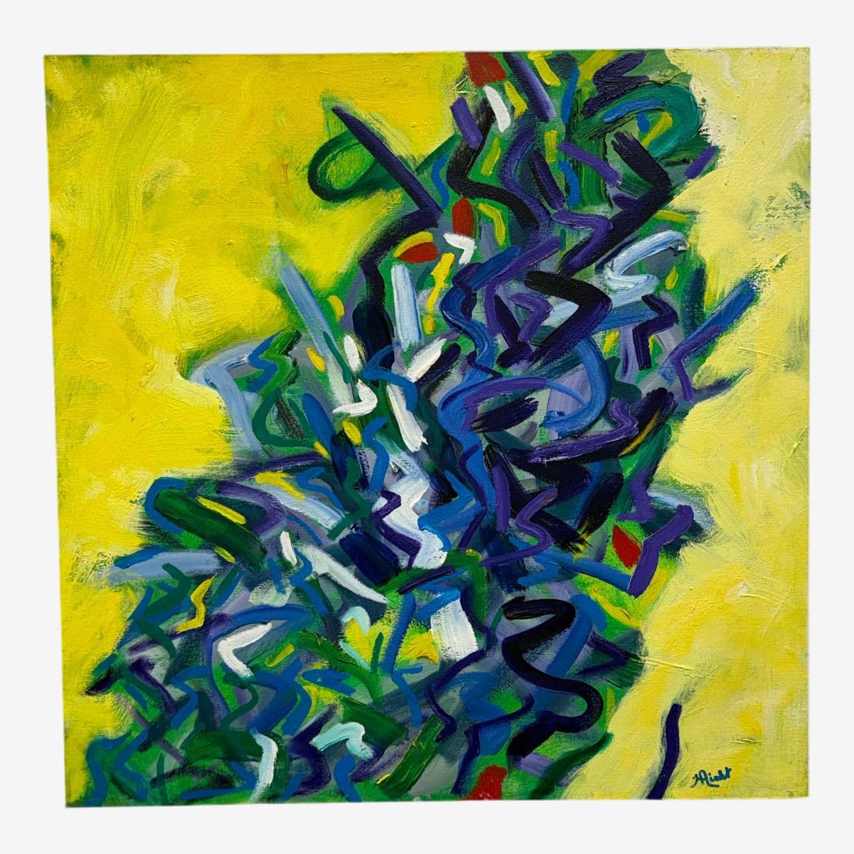 Late 20th Century Vibrant Abstract Acrylic on Canvas Painting, Signed - Image 1