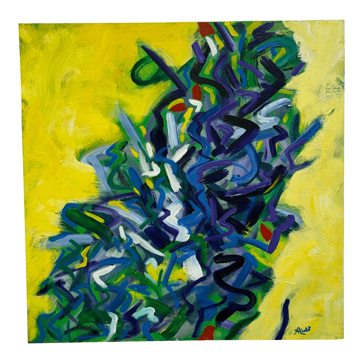 Late 20th Century Vibrant Abstract Acrylic on Canvas Painting, Signed - Thumbnail 2