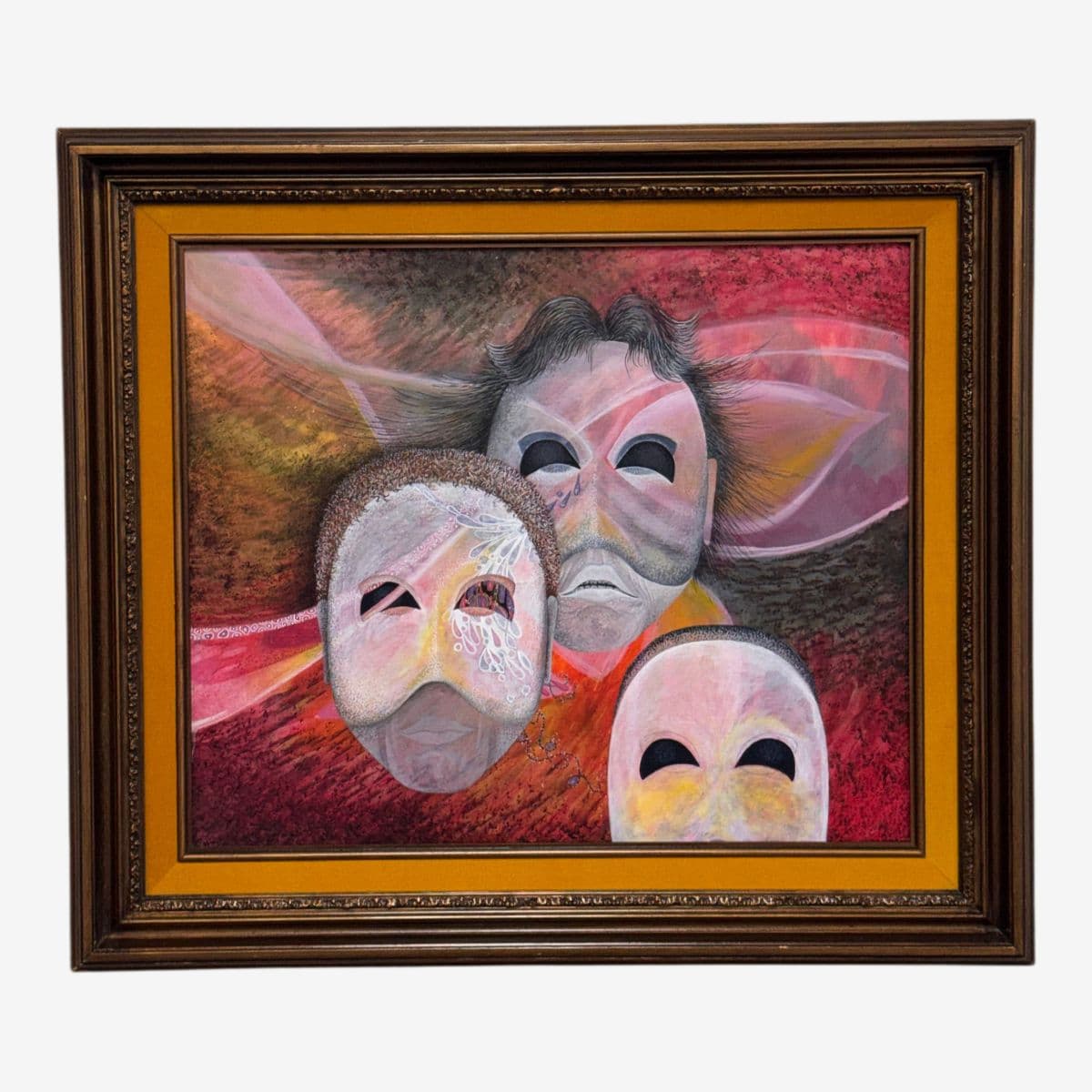 Figurative Masks Acrylic Painting, Framed. - Image 1