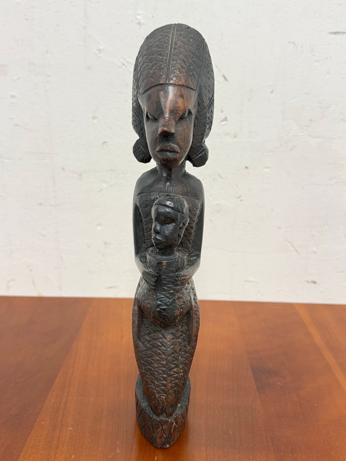 African Hand Carved Wood Mother + Child Sculpture - Thumbnail 3