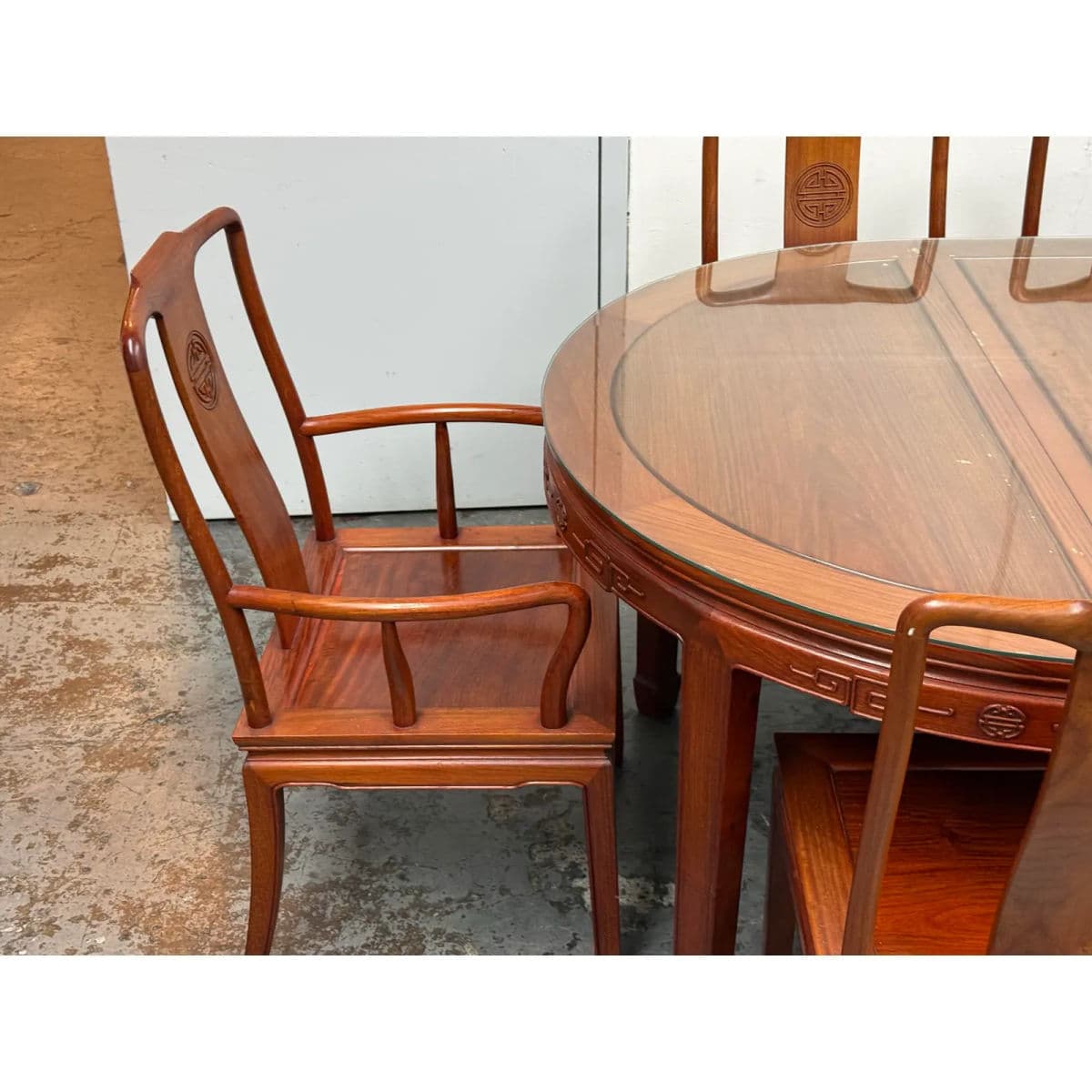 Chinese Rosewood Extension Rosewood Table + Dining Chairs Set, Circa 1970's - Thumbnail 7