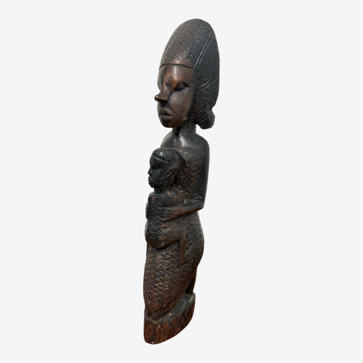 African Hand Carved Wood Mother + Child Sculpture - Image 1