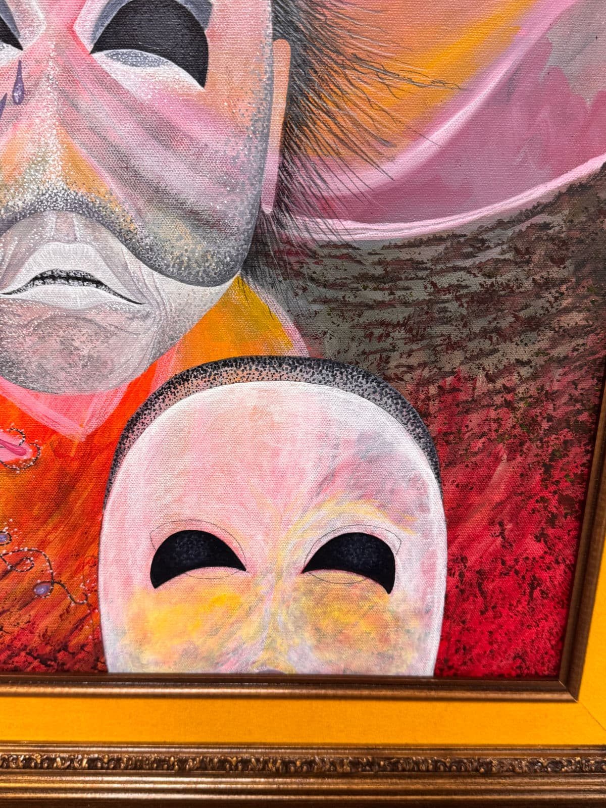 Figurative Masks Acrylic Painting, Framed. - Thumbnail 9