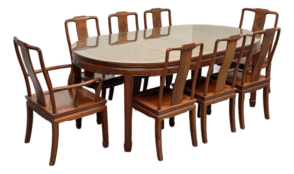 Chinese Rosewood Extension Rosewood Table + Dining Chairs Set, Circa 1970's - Thumbnail 2