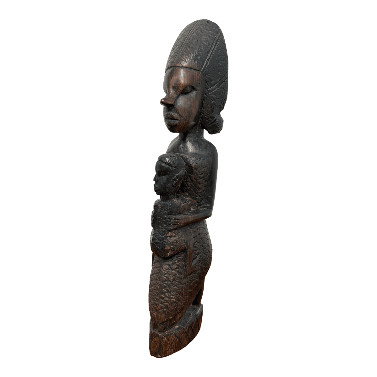 African Hand Carved Wood Mother + Child Sculpture - Thumbnail 2