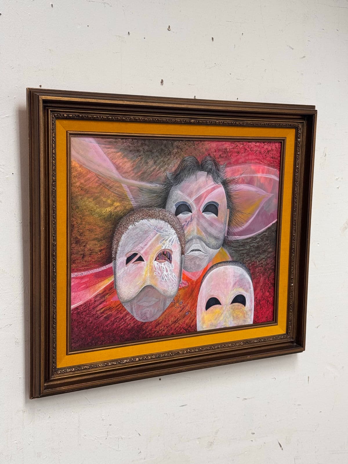 Figurative Masks Acrylic Painting, Framed. - Thumbnail 3