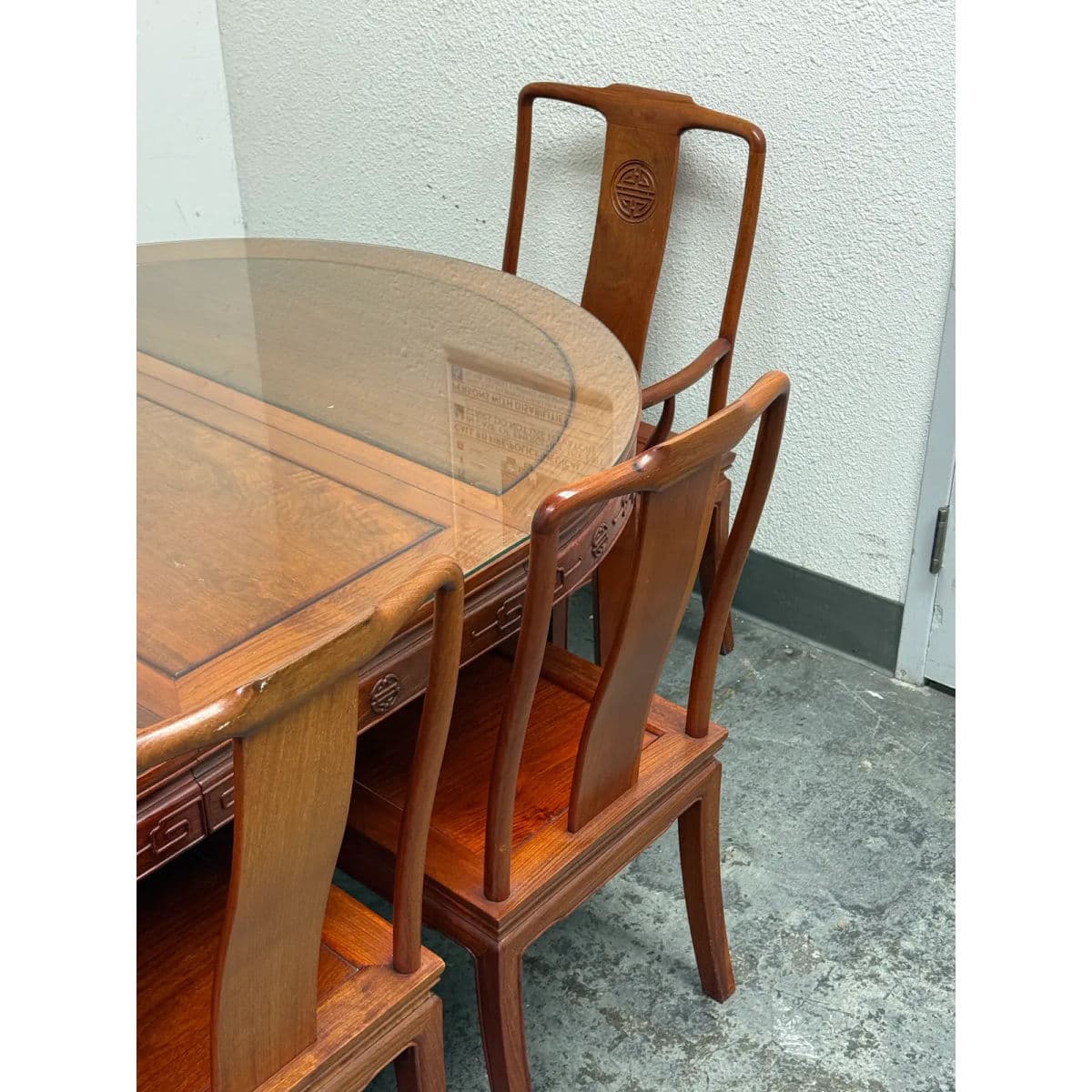 Chinese Rosewood Extension Rosewood Table + Dining Chairs Set, Circa 1970's - Thumbnail 10