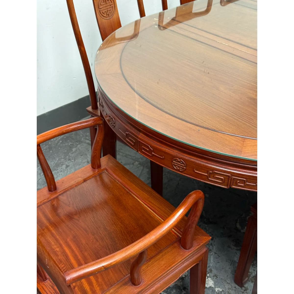 Chinese Rosewood Extension Rosewood Table + Dining Chairs Set, Circa 1970's - Thumbnail 9