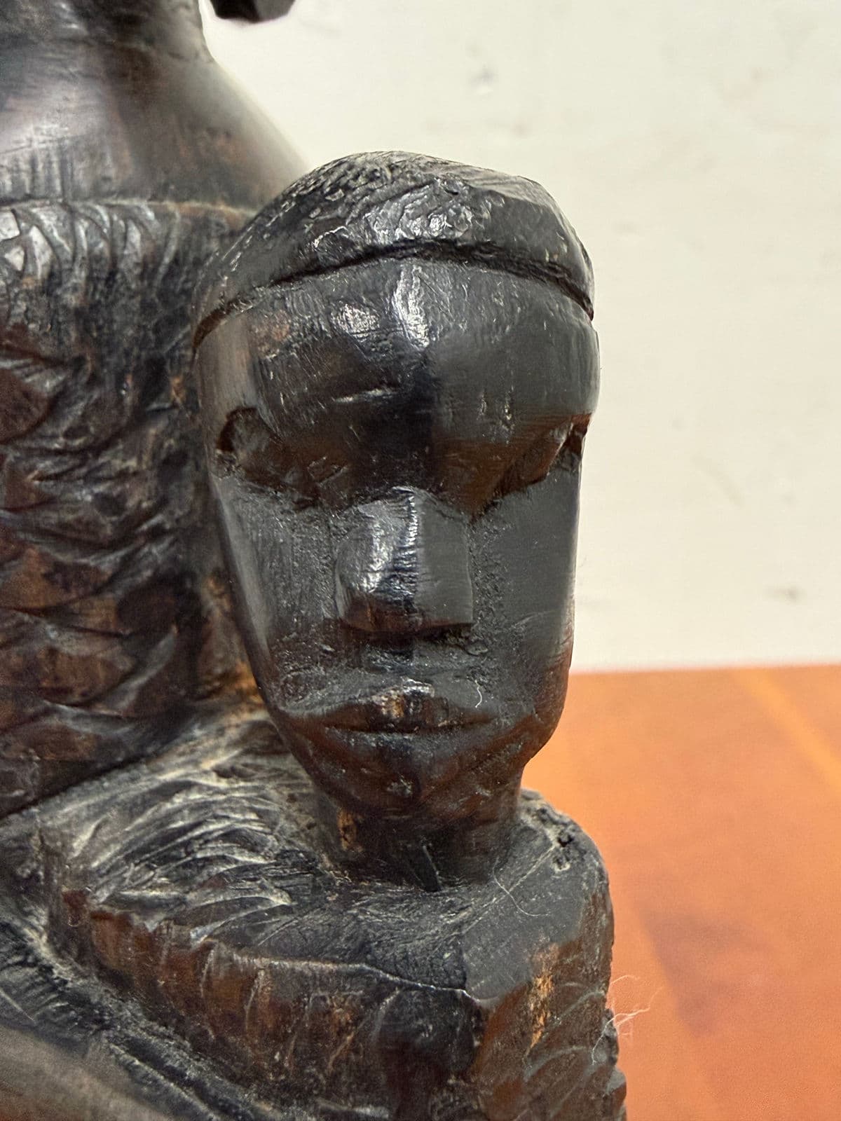 African Hand Carved Wood Mother + Child Sculpture - Thumbnail 11