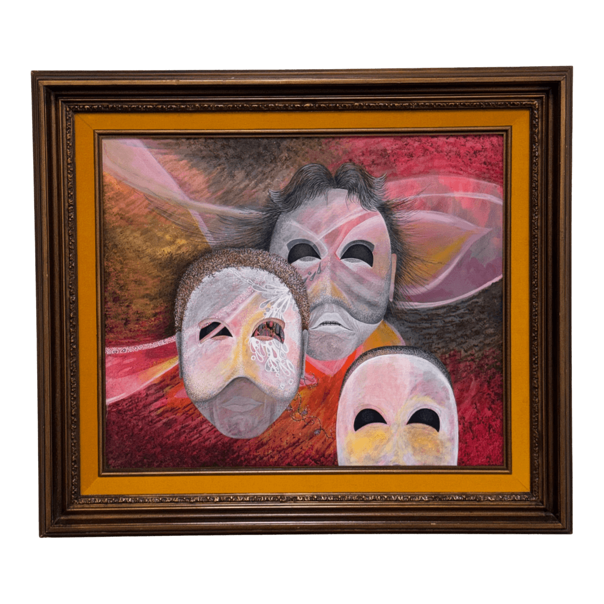 Figurative Masks Acrylic Painting, Framed. - Thumbnail 2