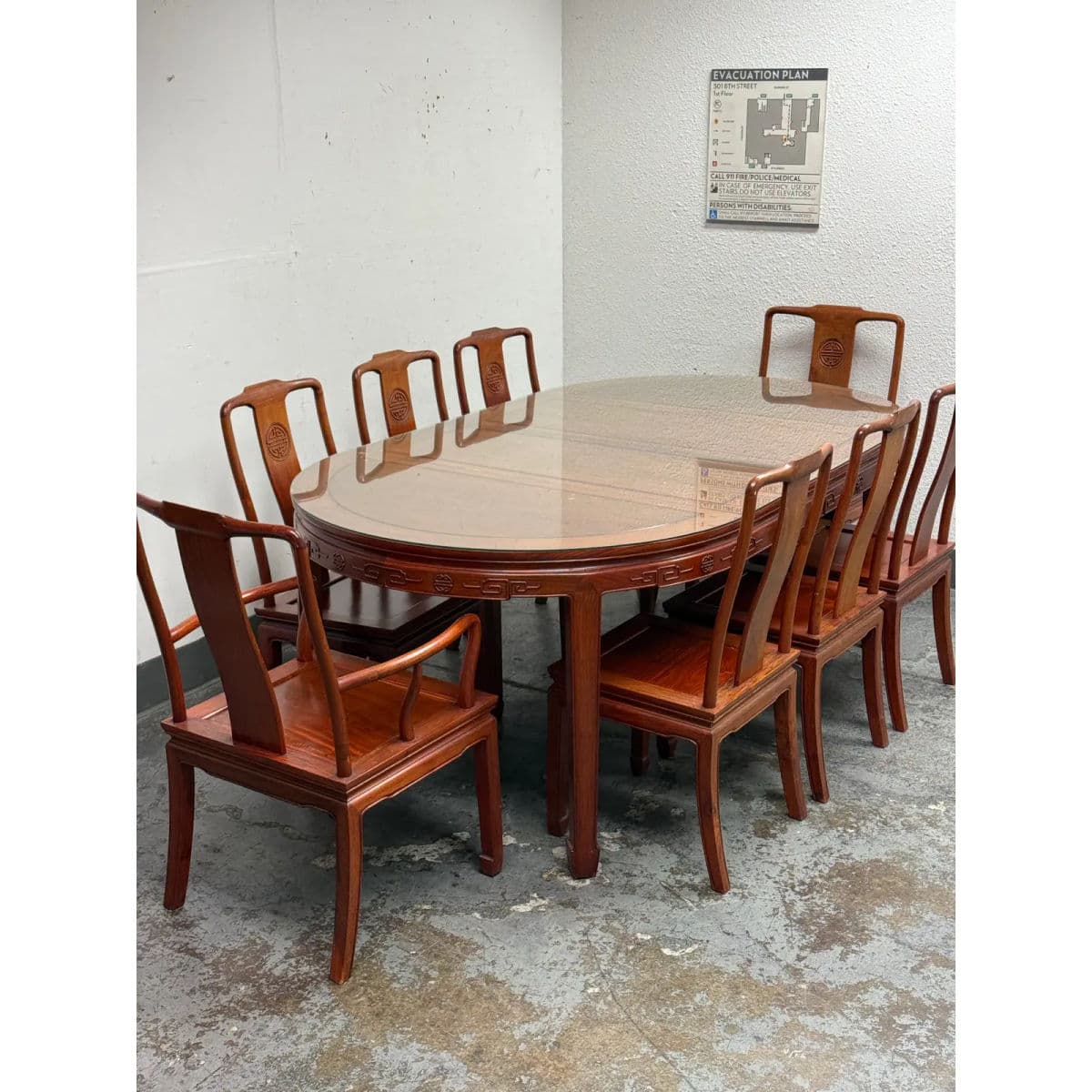 Chinese Rosewood Extension Rosewood Table + Dining Chairs Set, Circa 1970's - Thumbnail 13