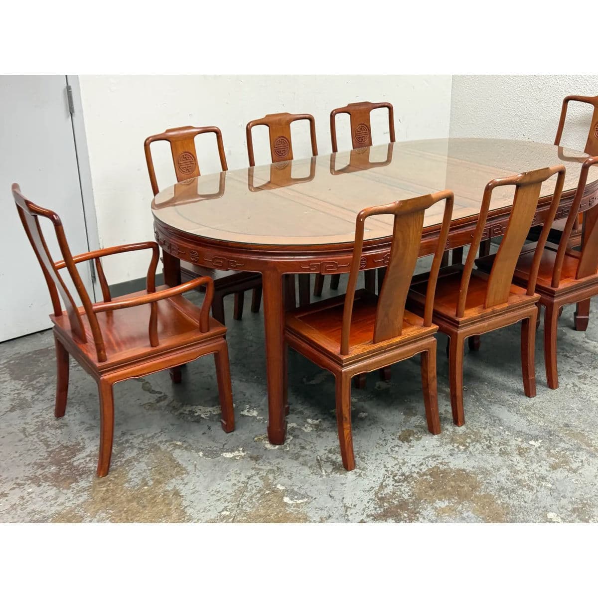 Chinese Rosewood Extension Rosewood Table + Dining Chairs Set, Circa 1970's - Thumbnail 3