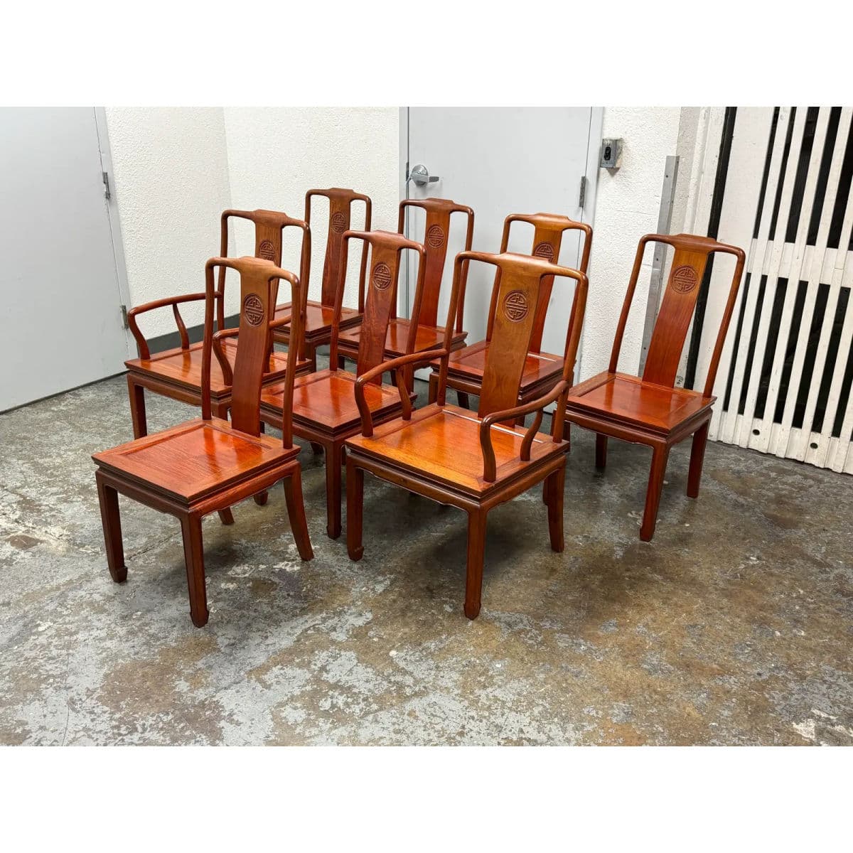 Chinese Rosewood Extension Rosewood Table + Dining Chairs Set, Circa 1970's - Thumbnail 6