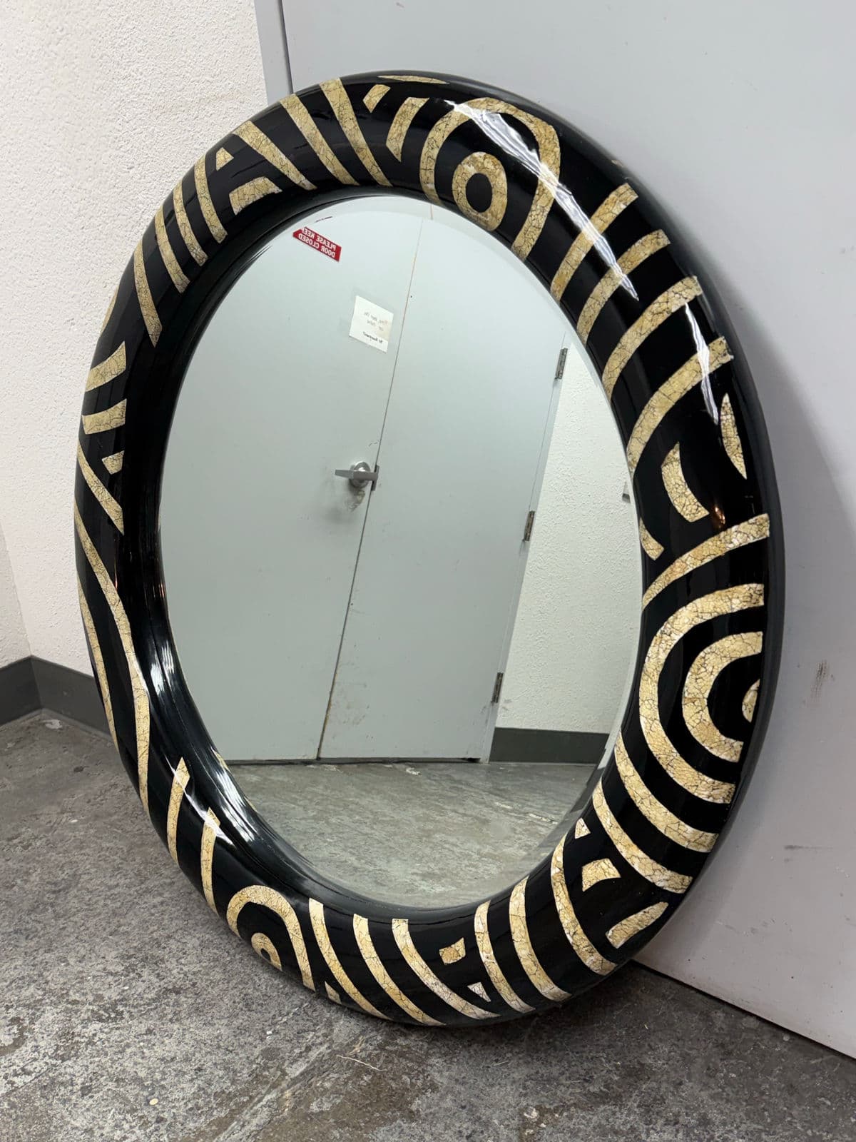 Monumental Africa Collection Eggshell Inlay Wood + Lacquer Wall Mirror, Circa 1970s - Thumbnail 3