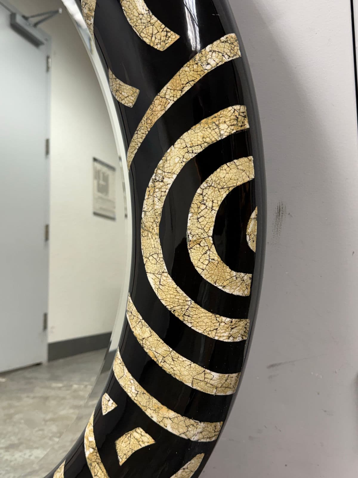 Monumental Africa Collection Eggshell Inlay Wood + Lacquer Wall Mirror, Circa 1970s - Thumbnail 8