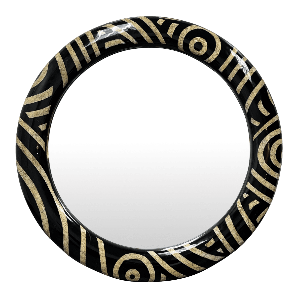 Monumental Africa Collection Eggshell Inlay Wood + Lacquer Wall Mirror, Circa 1970s - Thumbnail 2