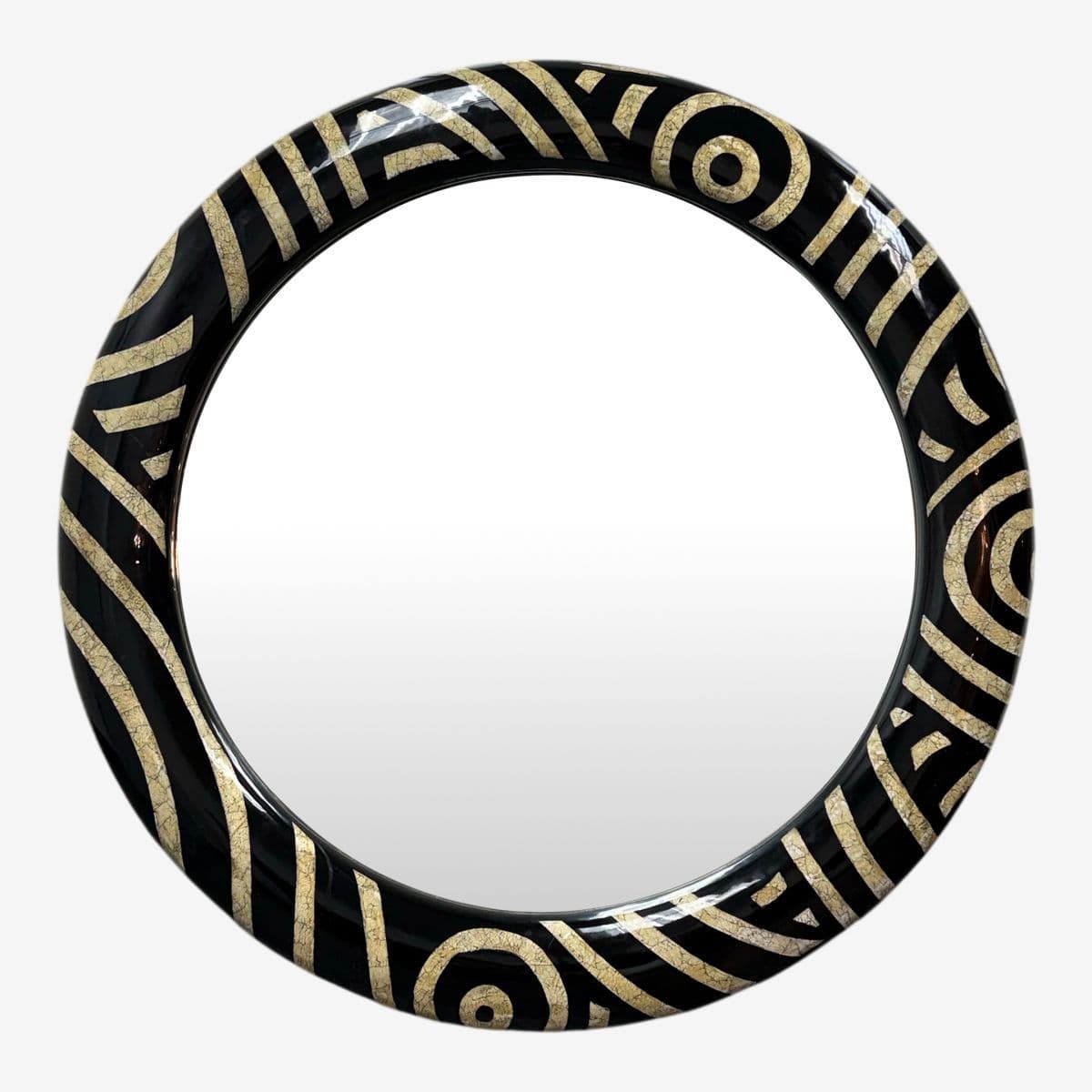 Monumental Africa Collection Eggshell Inlay Wood + Lacquer Wall Mirror, Circa 1970s - Image 1