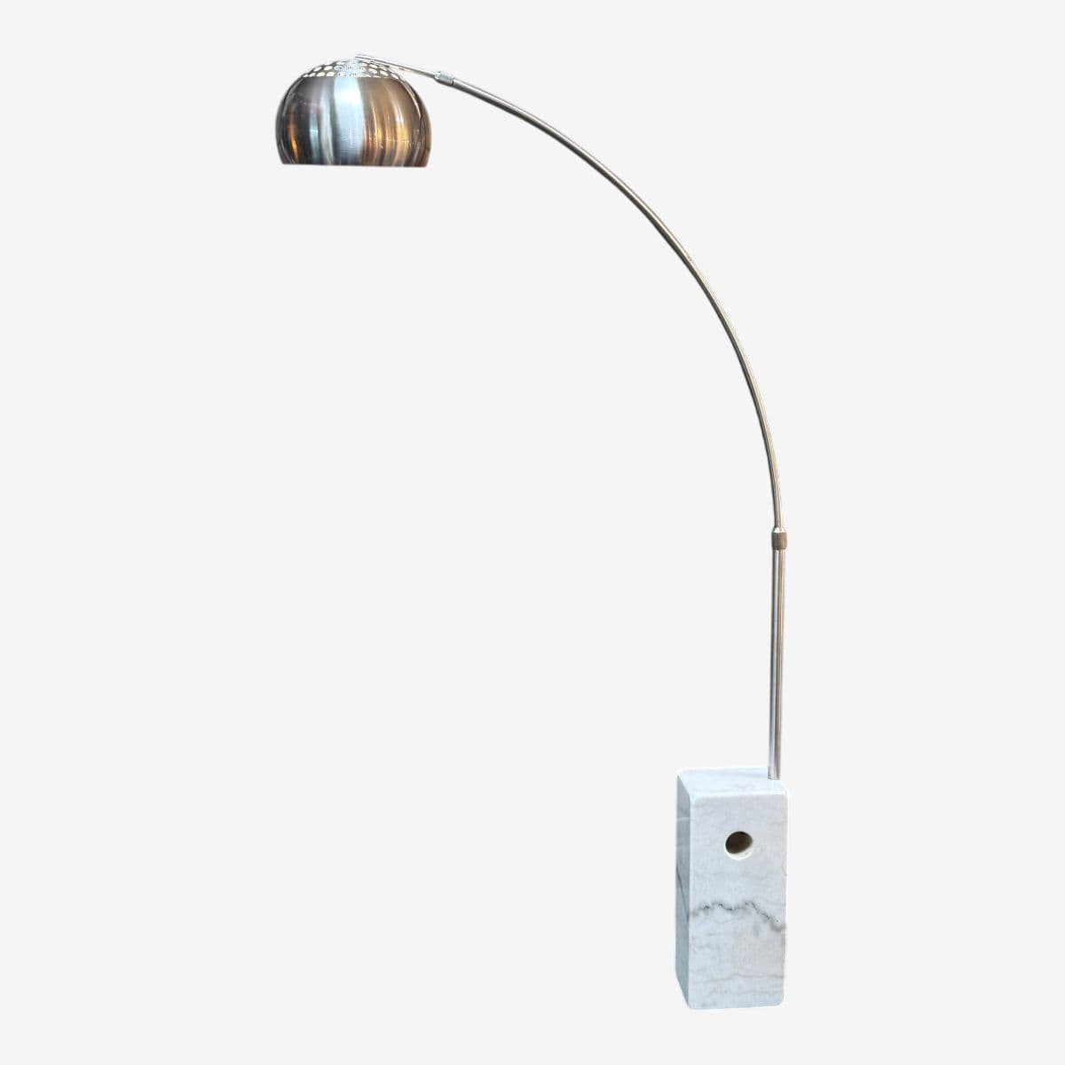 Arching Chrome Floor Lamp With Marble Base - Image 1