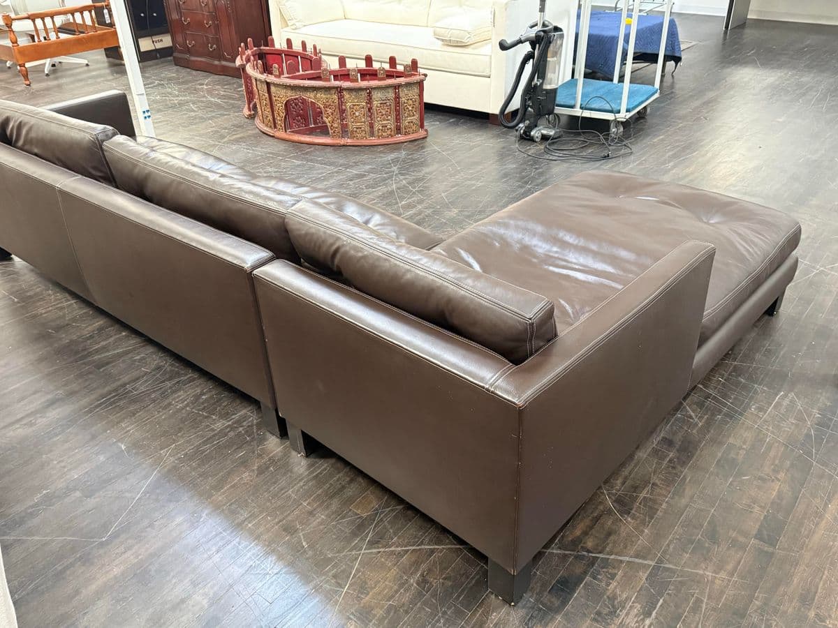 Contemporary Leather Sectional + Left Chaise, Dark Brown - Thumbnail 11