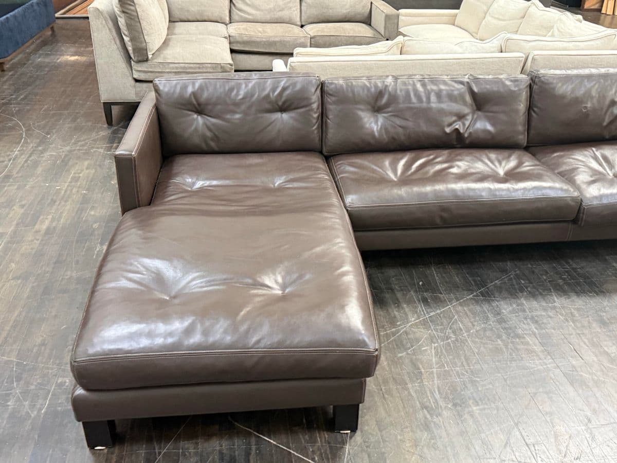 Contemporary Leather Sectional + Left Chaise, Dark Brown - Thumbnail 8
