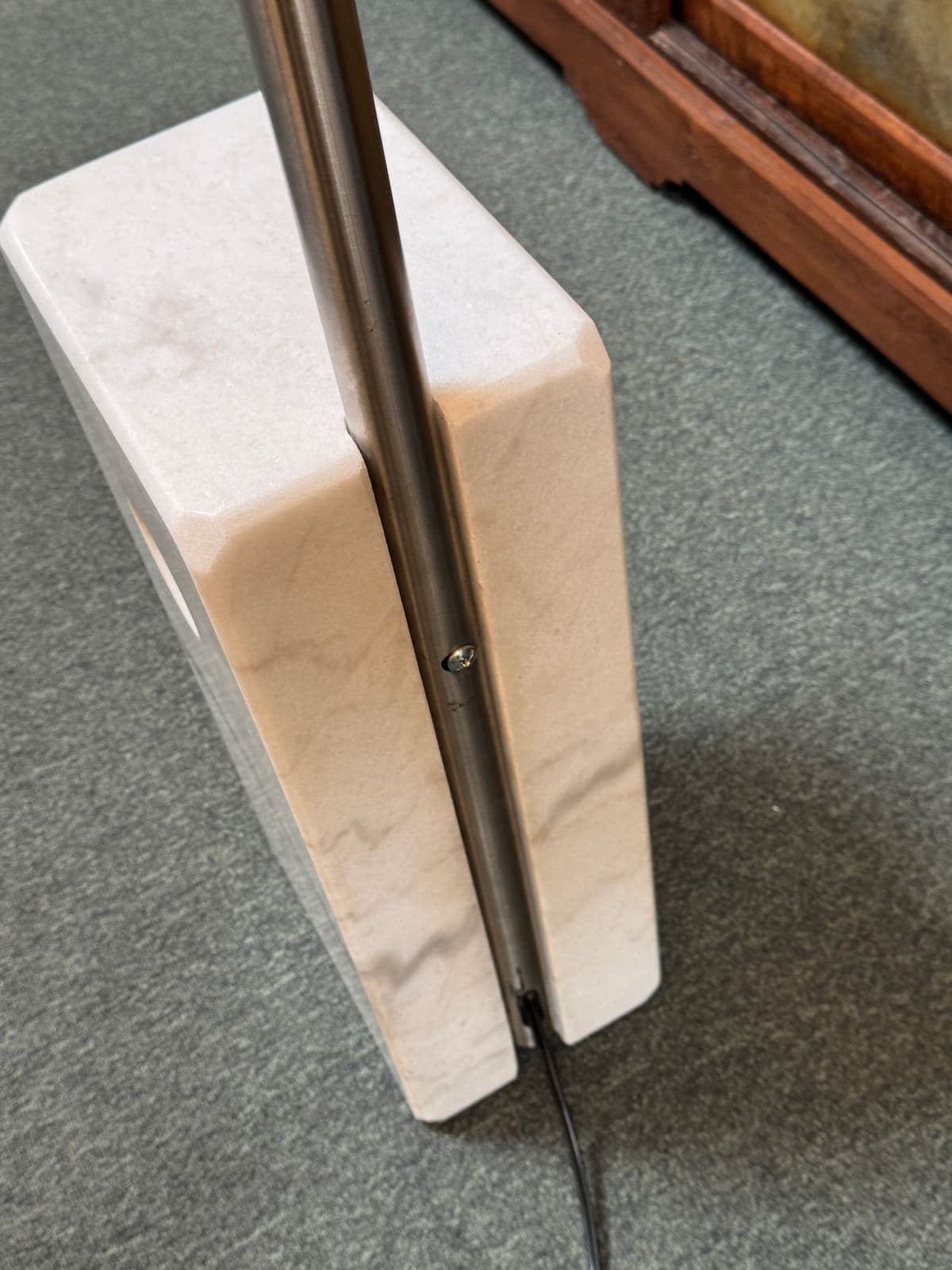 Arching Chrome Floor Lamp With Marble Base - Thumbnail 5