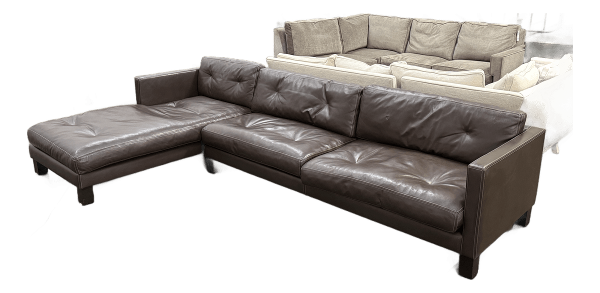 Contemporary Leather Sectional + Left Chaise, Dark Brown - Thumbnail 2